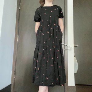 Madewell Short-Sleeve Cattail Tiered Dress in Amie Floral Black Purple XS